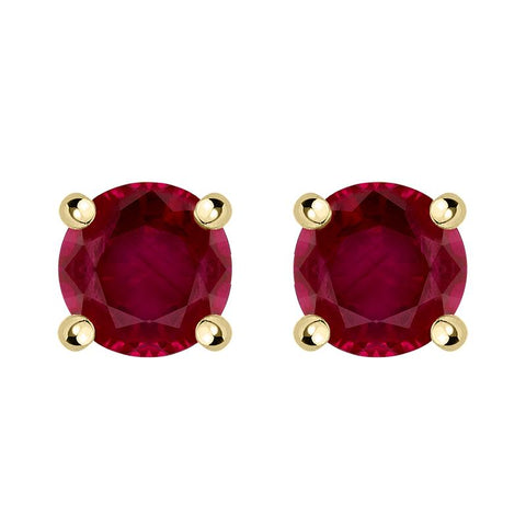 18ct Yellow Gold Ruby Claw Set Solitaire Stud Earrings, FEU-202.