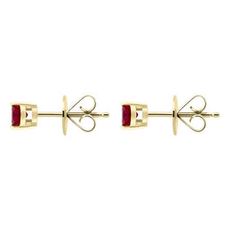 18ct Yellow Gold Ruby Claw Set Solitaire Stud Earrings, FEU-202. side