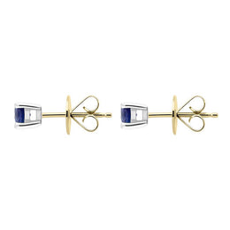 18ct Yellow White Gold Sapphire Claw Set Solitaire Stud Earrings, FEU-394. Side