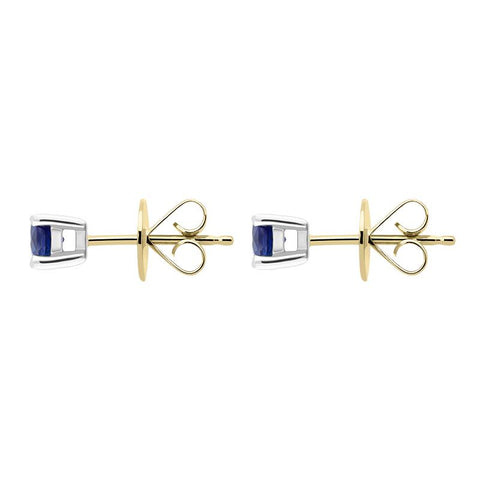 18ct Yellow White Gold Sapphire Claw Set Solitaire Stud Earrings, FEU-394. Side