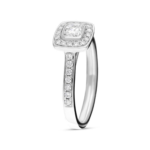 Platinum 0.63ct Diamond Cushion Set Ring FEU-2291