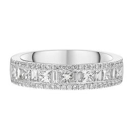 00186198 Platinum1.08ct Diamond Three Row Half Eternity Ring, FEU-2293