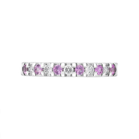 18ct White Gold Pink Sapphire Diamond Channel Set Half Eternity Ring