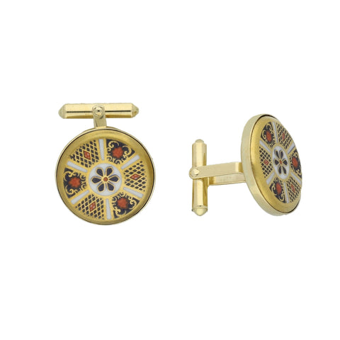 18ct Yellow Gold Royal Crown Derby Imari Cufflinks D