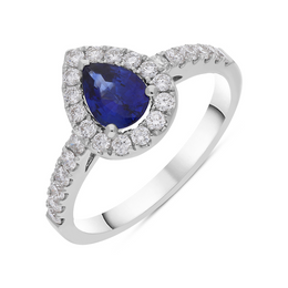 18ct White Gold 0.71ct Sapphire and Diamond Pear Ring, FEU-1939.