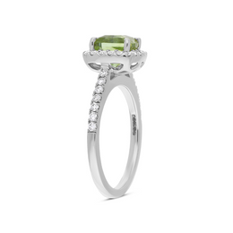 18ct White Gold 1.84ct Green Tourmaline and Diamond Halo Ring, FEU-2025.