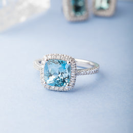 18ct White Gold 2.37ct Aquamarine 0.36ct Diamond Cushion Cut Ring