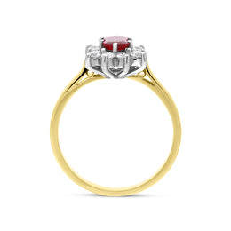 18ct Yellow Gold 0.46ct Ruby Diamond Emerald Cut Cluster Ring, FEU-1475.