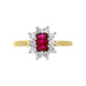 18ct Yellow Gold 0.46ct Ruby Diamond Emerald Cut Cluster Ring, FEU-1475.