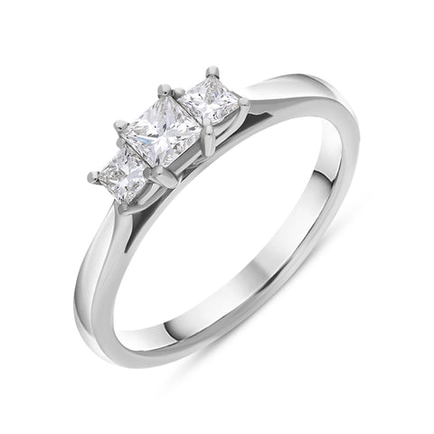 Platinum 0.48ct Diamond Princess Cut Trilogy Ring FEU-1496