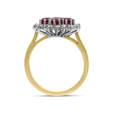 18ct Yellow Gold 0.85ct Ruby Diamond Cluster Ring, FEU-1610.