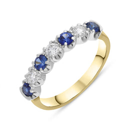 18ct Yellow Gold 0.41ct Sapphire Diamond Claw Set Half Eternity Ring, FEU-175