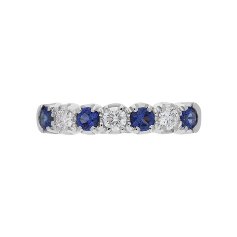 18ct Yellow Gold 0.41ct Sapphire Diamond Claw Set Half Eternity Ring, FEU-1756.