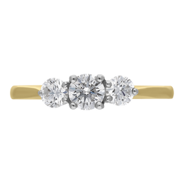 18ct Yellow Gold 0.76ct Diamond Brilliant Cut Trilogy Ring, FEU-1770.