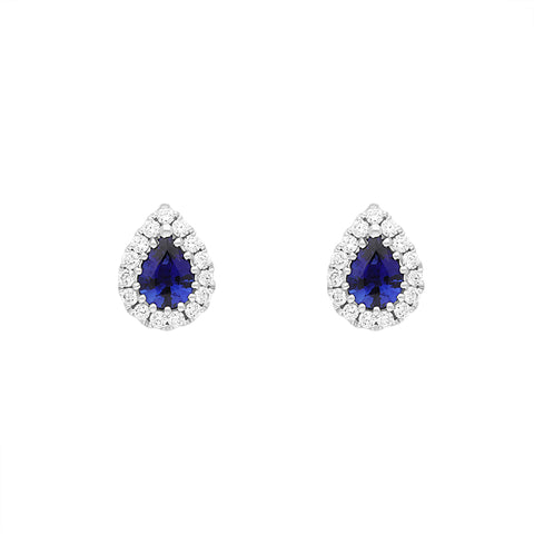 18ct White Gold 0.53ct Sapphire Diamond Pear Cut Cluster Earrings