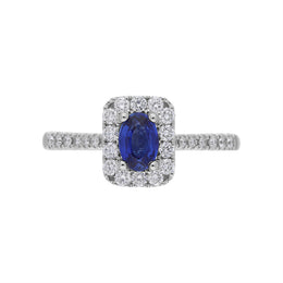 18ct White Gold 0.52ct Sapphire and Diamond Emerald Shape Ring, FEU-194618ct White Gold 0.52ct Sapphire and Diamond Emerald Shape Ring, FEU-1946