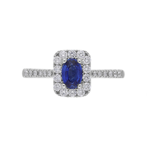 18ct White Gold 0.52ct Sapphire and Diamond Emerald Shape Ring, FEU-194618ct White Gold 0.52ct Sapphire and Diamond Emerald Shape Ring, FEU-1946