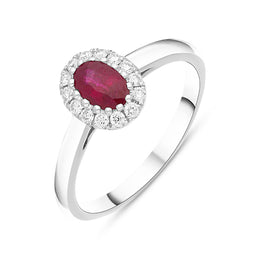 18ct White Gold 0.55ct Ruby Diamond Oval Ring