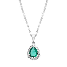 18ct White Gold 0.39ct Emerald Diamond Pear Necklace