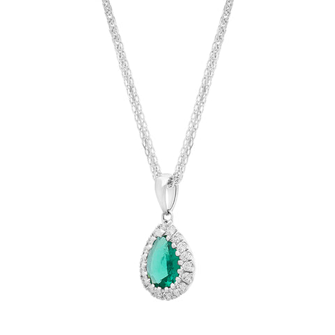 18ct White Gold 0.39ct Emerald Diamond Pear Necklace