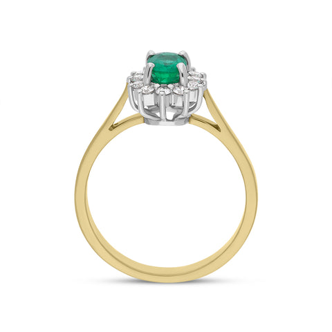 18ct Yellow Gold 0.38ct Emerald Diamond Floral Cluster Ring