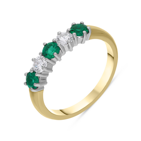 18ct Yellow Gold 0.46ct Emerald and Diamond Half Eternity Ring, FEU-2037.