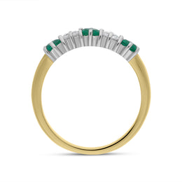 18ct Yellow Gold 0.46ct Emerald and Diamond Half Eternity Ring, FEU-2037.