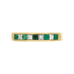 18ct Yellow Gold 0.24ct Emerald Diamond Princess Cut Half Eternity Ring, FEU-2041