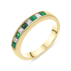 18ct Yellow Gold 0.24ct Emerald Diamond Princess Cut Half Eternity Ring, FEU-2041