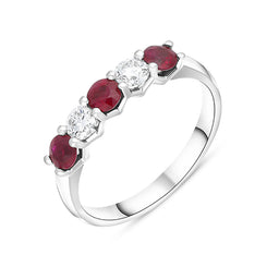 Platinum 0.55ct Ruby Diamond Half Eternity Ring