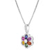 18ct White Gold Rainbow Sapphire 1.23ct Diamond Floral Cluster Necklace