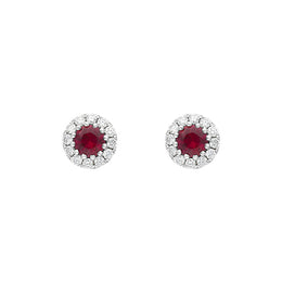 18ct White Gold Ruby Diamond Cluster Earrings