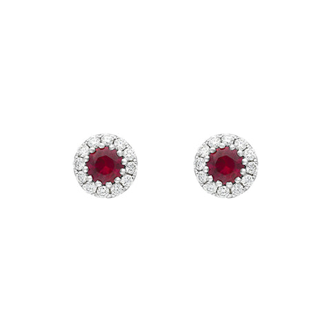 18ct White Gold Ruby Diamond Cluster Earrings