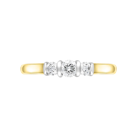 18ct Yellow Gold 0.50ct Diamond Trilogy Bar Set Ring