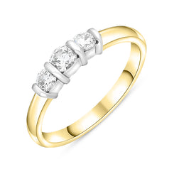 18ct Yellow Gold 0.50ct Diamond Trilogy Bar Set Ring