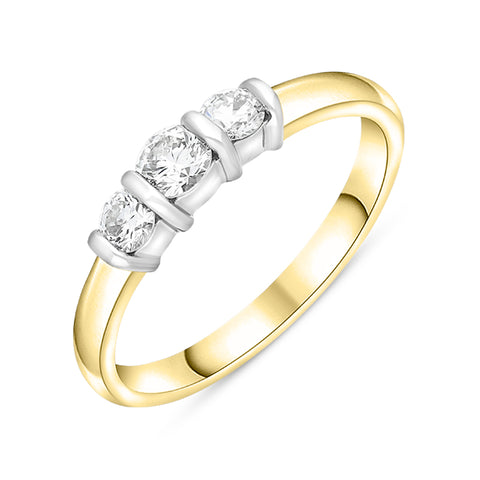 18ct Yellow Gold 0.50ct Diamond Trilogy Bar Set Ring