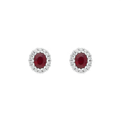 18ct White Gold Ruby Diamond Oval Cluster Earrings