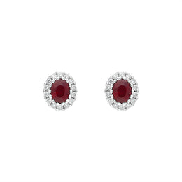 18ct White Gold Ruby Diamond Oval Cluster Earrings