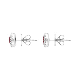 18ct White Gold Ruby Diamond Oval Cluster Earrings