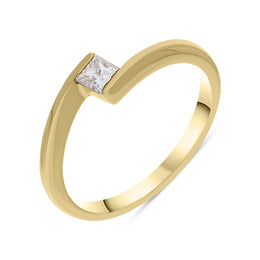 18ct Yellow Gold Diamond Princess Cut Cross Over Ring, FEU-527.