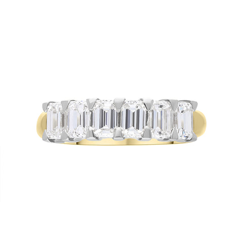 18ct Yellow Gold Diamond Emerald Cut Half Eternity Ring, FEU-9