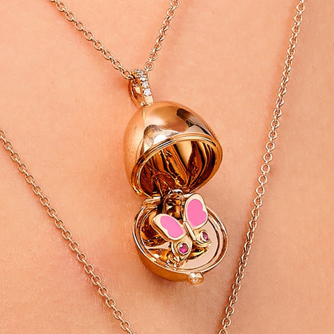 Faberge 18ct Rose Gold Diamond Pink Sapphire Butterfly Locket 2394