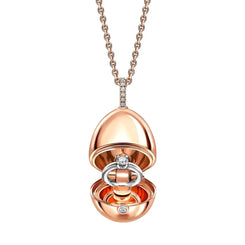 Faberge 18ct Rose Gold Diamond Solitaire Ring Surprise Locket 2437