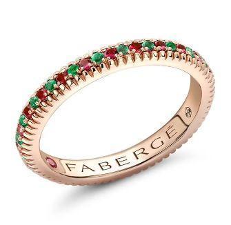 Faberge Colours of Love 18ct Rose Gold Emerald Ruby Fluted Band Ring 847RG2985