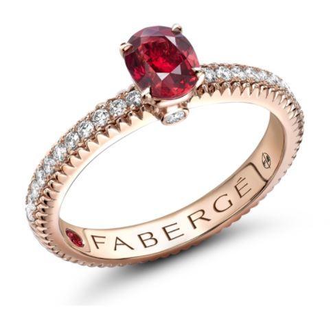 Faberge Colours of Love 18ct Rose Gold Ruby Diamond Fluted Ring﻿, 831RG2513