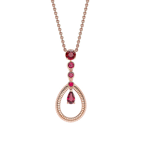 Faberge Colours of Love 18ct Rose Gold Ruby Fluted Teardrop Pendant 1737PE3012