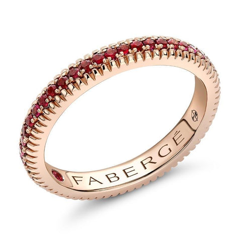 Faberge Three Colours of Love 18ct Rose Gold Ruby Fluted Band Ring 847RG1753.