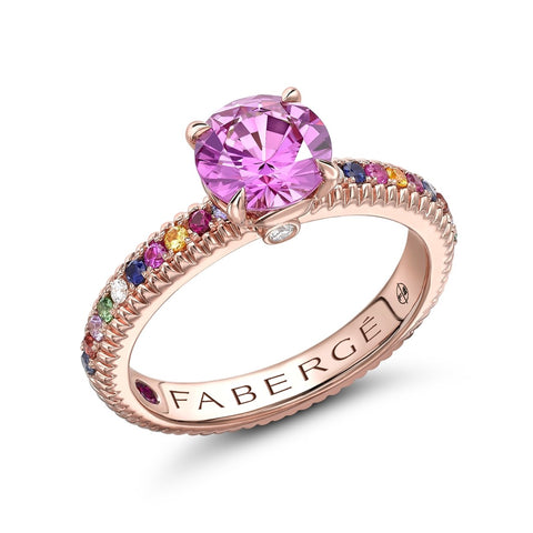 Faberge Three Colours of Love 18ct Rose Gold Sapphire Multi Gemstone Fluted Ring 831RG2627