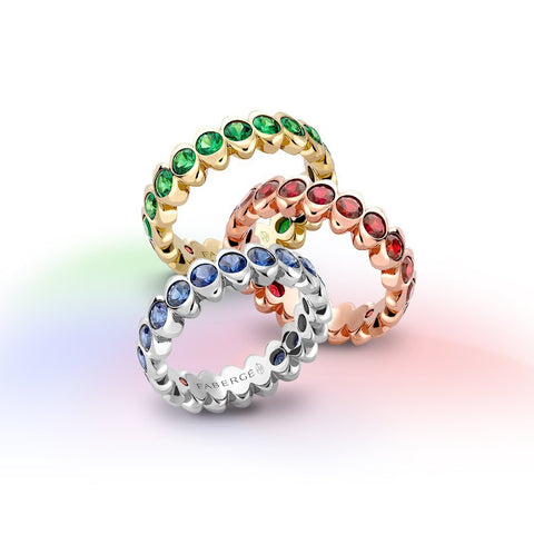 Faberge Three Colours of Love 18ct Yellow Gold Tsavorite Wide Fluted Eternity Ring 1513RG2814