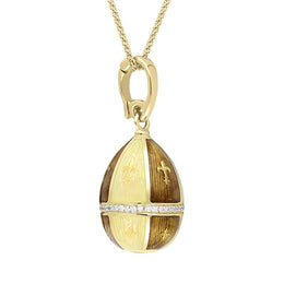 Faberge Victor Mayer 18ct Yellow Gold 0.18ct Diamond Centre Ring Egg Necklace F2703Y3